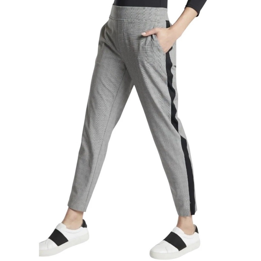 Athleta Gray Plaid Ankle Pants with Black Side Stripe